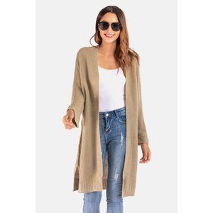 Open Front Slit Exposed Seam Cardigan